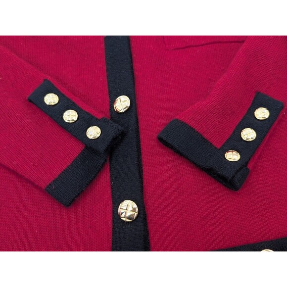 Sutton Studio Cashmere Red Gold Buttons Hong Kong Cardigan Sweater Size Large - Picture 5 of 8